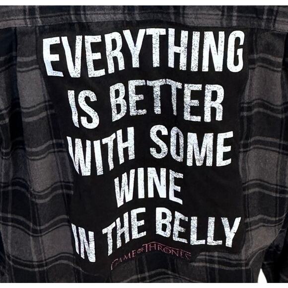 Some Wine In the Belly Plaid Flannel Shirt MEDIUM Oversize Unique Game of Throne - Picture 2 of 6